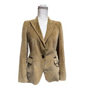Camel Carolina Herrera corduroy blazer with brown leather details size 4